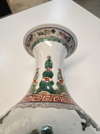 A pair of Chinese famille verte vases with narrative design, 19th C.