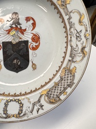 A pair of Chinese armorial soup plates with the arms of Saunders for the English market, Qianlong, ca. 1745
