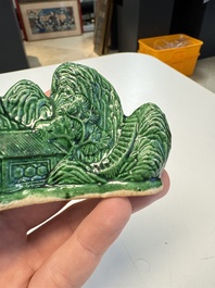 Three Chinese verte biscuit and turquoise-glazed brush rests, Kangxi and later