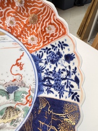 A pair of Chinese famille verte 'Sea Creatures' lobed plates, Kangxi