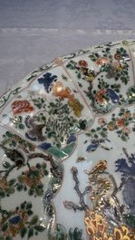 A large Chinese famille verte 'Pavilion with Birds among Flowering Branches' dish, Kangxi