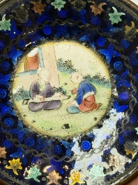 A Chinese Canton enamel 'Prunus on Cracked Ice' spittoon and two snuff dishes, 19th C.