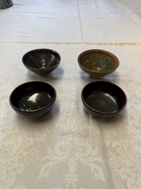 Two Chinese Jian tea bowls and two Dongzhangyao black-glazed tea bowls, Song