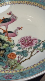 A Chinese famille rose bottle vase and a dish, Qianlong marks, Republic