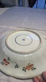 A large Chinese famille verte 'Pavilion with Birds among Flowering Branches' dish, Kangxi