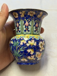 A Chinese Canton enamel 'Prunus on Cracked Ice' spittoon and two snuff dishes, 19th C.