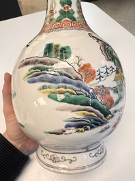 A pair of Chinese famille verte vases with narrative design, 19th C.