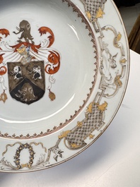 A pair of Chinese armorial soup plates with the arms of Saunders for the English market, Qianlong, ca. 1745