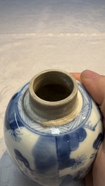 A Chinese blue and white 'Long Eliza' tea caddy and cover, Chenghua mark, Kangxi