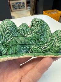 Three Chinese verte biscuit and turquoise-glazed brush rests, Kangxi and later