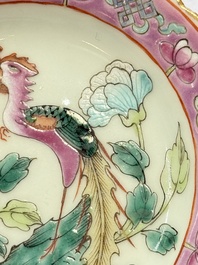 Five Chinese famille rose 'Phoenix and Peony' cups and three saucers for the Peranakan market, Qianlong, Guangxu and Zhou Shunxing 周順興 marks, Republic
