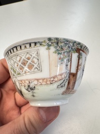 A Chinese Canton famille rose 'Court Ladies and Playing Boy' cup, Yongzheng/Qianlong