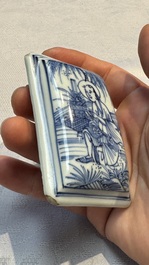 A fine Chinese blue and white rectangular seal paste box and cover, Ming