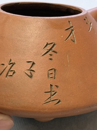 A Chinese Yixing stoneware inscribed teapot, Shao Youlan 卲友蘭 mark, Republic