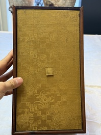 A Chinese claire-de-lune handled vase, with a wooden stand and its original hongmu box, Yongzheng mark, Republic