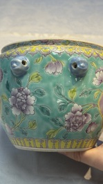 A Chinese famille rose turquoise-ground 'Kamcheng' bowl and cover for the Straits or Peranakan market, 19th C.