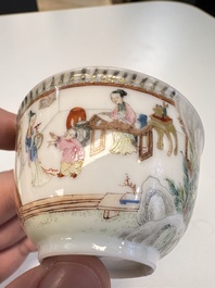 A Chinese Canton famille rose 'Court Ladies and Playing Boy' cup, Yongzheng/Qianlong