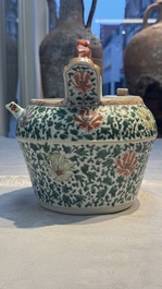 A pair of Chinese famille verte lime pots and covers for the Southeast Asian market, Kangxi