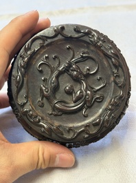 A Chinese claire-de-lune handled vase, with a wooden stand and its original hongmu box, Yongzheng mark, Republic