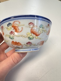 A Chinese famille rose 'Dragons' bowl and a 'Bats and Clouds' bowl, Tongzhi and Guangxu mark, 19th C.