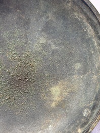 A Chinese archaic bronze tripod food vessel and cover, Ding 鼎, Eastern Zhou