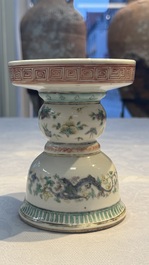 A Chinese polychrome 'Erotic' vase, an iron-red 'Phoenix' jar and a famille verte 'Dragon' stand,  Chun Yi Tang Zhi 春怡堂制 and Tongzhi mark, 19/20th C.