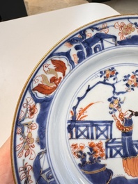 Eight Chinese blue and white, famille verte and Imari-style plates, Kangxi