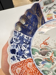 A pair of Chinese famille verte 'Sea Creatures' lobed plates, Kangxi