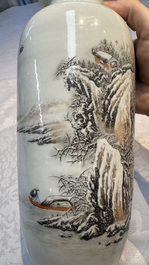 A Chinese polychrome-decorated 'Winter Landscape' vase, signed He Xuren 何許人 and with seal mark, dated 1934
