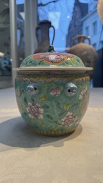 A Chinese famille rose turquoise-ground 'Kamcheng' bowl and cover for the Straits or Peranakan market, 19th C.