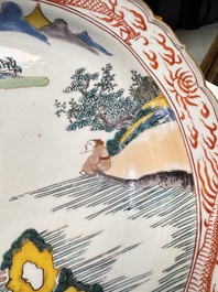 A rare Japanese Kutani oval 'Dutchmen' dish, seal mark, Edo, 17/18th C.