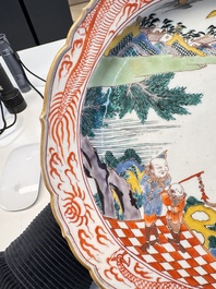 A rare Japanese Kutani oval 'Dutchmen' dish, seal mark, Edo, 17/18th C.
