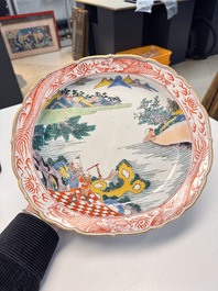 A rare Japanese Kutani oval 'Dutchmen' dish, seal mark, Edo, 17/18th C.
