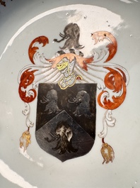 A pair of Chinese armorial soup plates with the arms of Saunders for the English market, Qianlong, ca. 1745