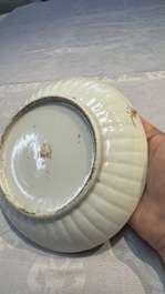 A Chinese qianjiang cai dish and a plate, two famille rose plates and a saucer, Chenghua, Yongzheng and Guangxu marks, 19th C.