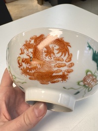 A Chinese famille rose 'Dragons' bowl and a 'Bats and Clouds' bowl, Tongzhi and Guangxu mark, 19th C.