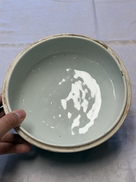 A circular Chinese blue and white box and cover, Wanli mark and of the period