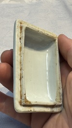 A fine Chinese blue and white rectangular seal paste box and cover, Ming