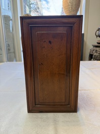 A Chinese claire-de-lune handled vase, with a wooden stand and its original hongmu box, Yongzheng mark, Republic