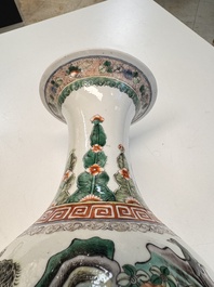 A pair of Chinese famille verte vases with narrative design, 19th C.