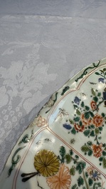 A large Chinese famille verte 'Pavilion with Birds among Flowering Branches' dish, Kangxi