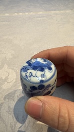 A Chinese blue and white 'Long Eliza' tea caddy and cover, Chenghua mark, Kangxi