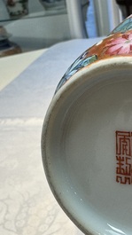 A pair of Chinese famille rose 'Millefleur' vases, Qianlong mark, Republic