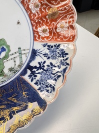A rare pair of Chinese famille verte lobed plates with elegant ladies, Kangxi