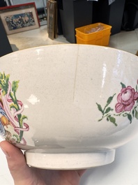A rare Chinese famille rose 'Satyr Watching a Sleeping Venus' punch bowl, Qianlong