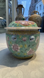 A Chinese famille rose turquoise-ground 'Kamcheng' bowl and cover for the Straits or Peranakan market, 19th C.