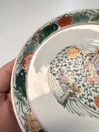 A pair of Chinese famille verte 'cranes' plates, Kangxi