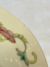 Five Chinese famille rose 'Phoenix and Peony' cups and three saucers for the Peranakan market, Qianlong, Guangxu and Zhou Shunxing 周順興 marks, Republic