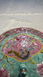 A Chinese famille rose turquoise-ground 'Kamcheng' bowl and cover for the Straits or Peranakan market, 19th C.