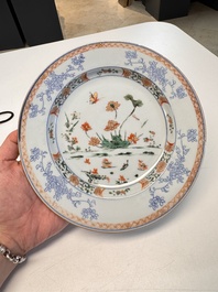 Eight Chinese blue and white, famille verte and Imari-style plates, Kangxi